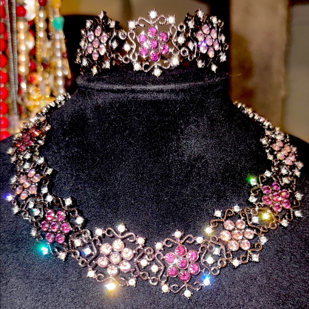 5th Ave., Swarovski necklace and bracelet set gunmetal tone